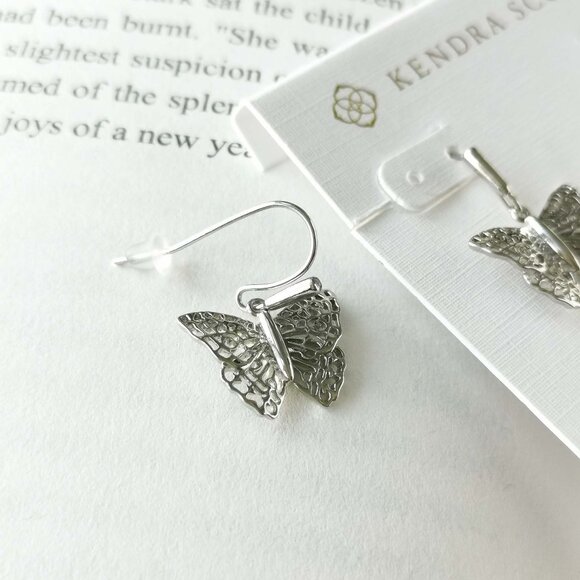 NEW Kendra Scott Hadley Butterfly Silver Small Drop Earrings Authentic - Picture 3 of 3
